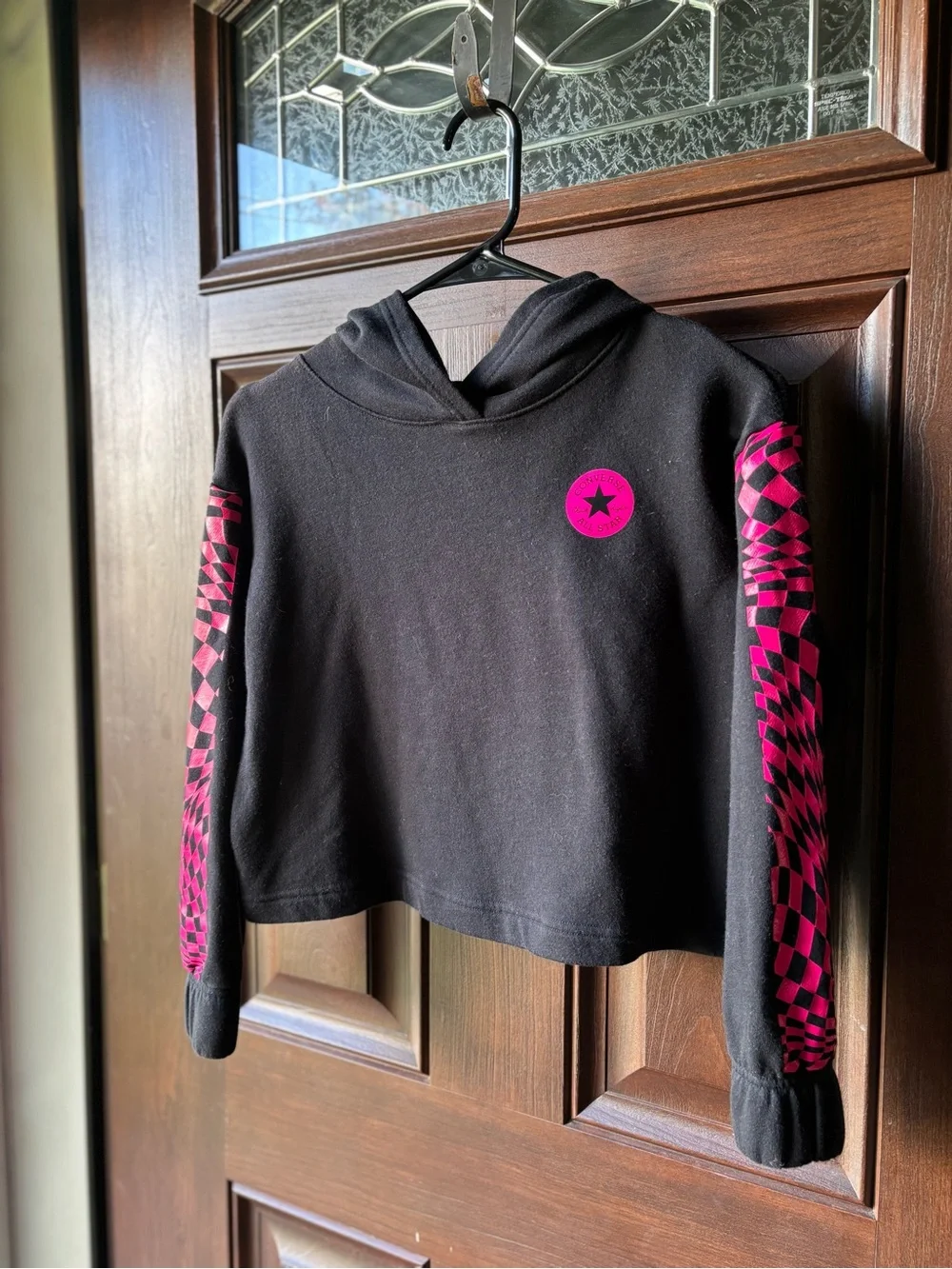 Converse Girls Black And Pink Hoodie M